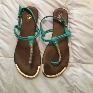 Teal and gold summer sandals